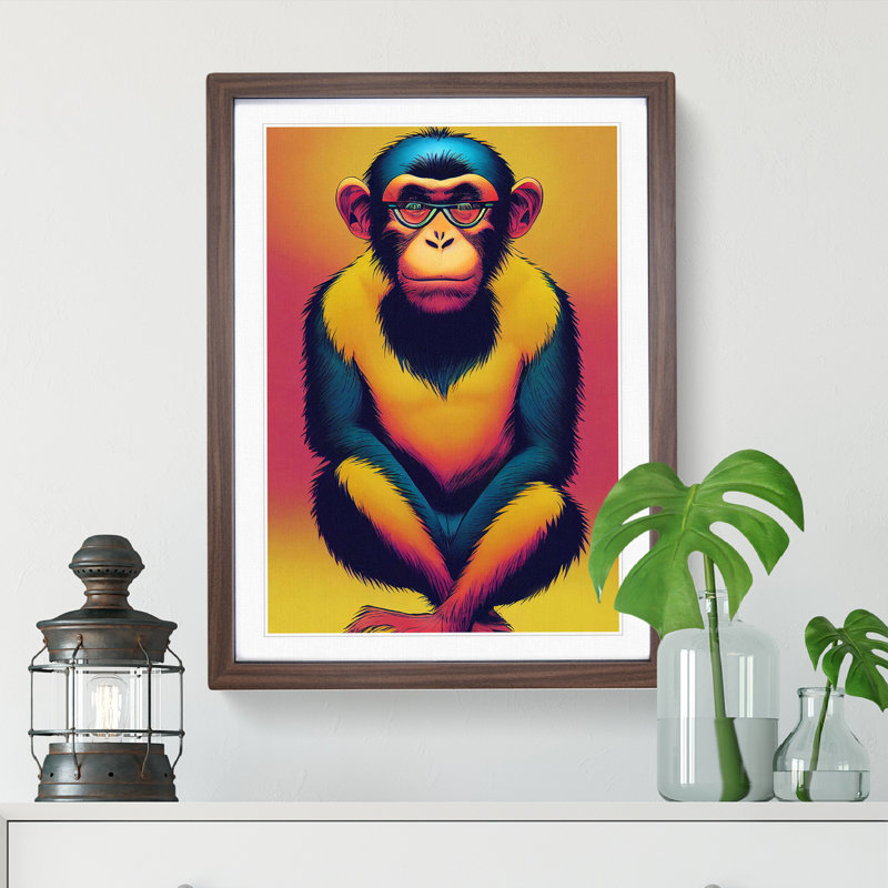 Marvellous Monkey - Single Picture Frame Painting, 64cm H x 46cm W x 2cm D, Walnut