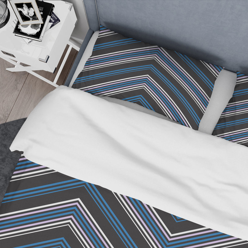 Chevron bleu rayé - ensemble de housse de couette abstrait - microfibre de polyester