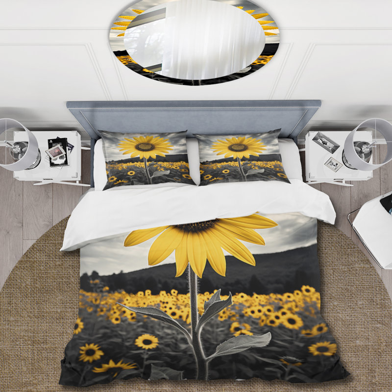 Ensemble de housse de couette en microfibre / polyester jaune et jaune, Housse de couette simple + 1 taie décorative stan