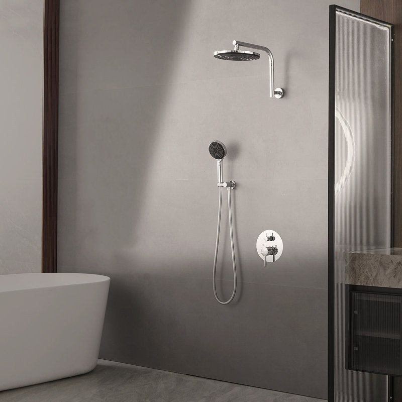 Silver Round Single-Handle Three-Spray Shower Head, Round High-Pressure Shower Faucet, Matte Black (With Valve)