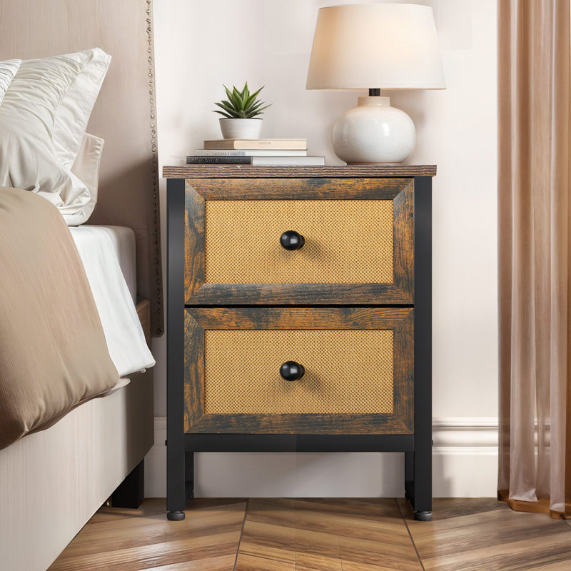 Table de chevet compacte avec 2 tiroirs en tissu, petite table de chevet d'une capacité de poids de 20 kg et plateau en bois
