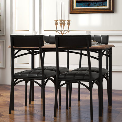 Brown Dining Table Set for 4 Rectangular Kitchen Table with 4 Upholstered Chairs 5 Piece Dining Room Table Set for Apartment, Studio, Small Space, Sturdy & Space-Saving