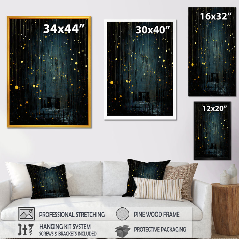 Étoiles de la nuit étoilées japonaises noires et jaunes - Japon, art mural, Toile tendue, H 32 po x l 16 po x P 1 po
