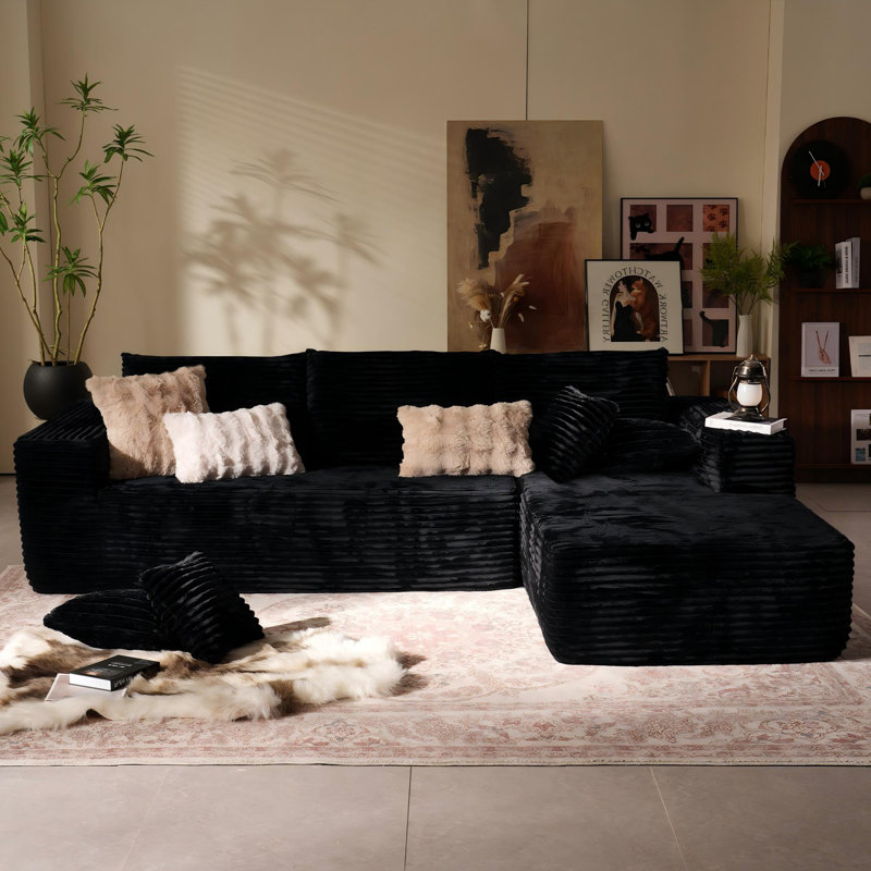 Canapé modulaire en velours côtelé 2 pièces Fontanez Compression Packed - Aucun assemblage requis, Noir, noir, noir, noir