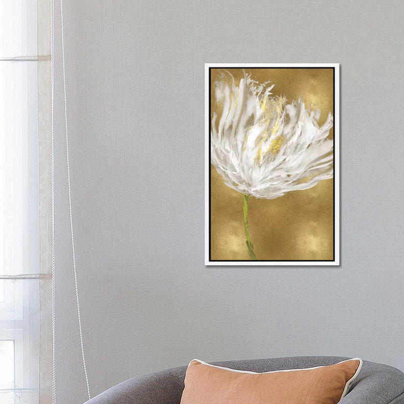 Tulips On Gold I by Vanessa Austin - Painting on Canvas, White Framed, 66.04 cm H x 45.72 cm W