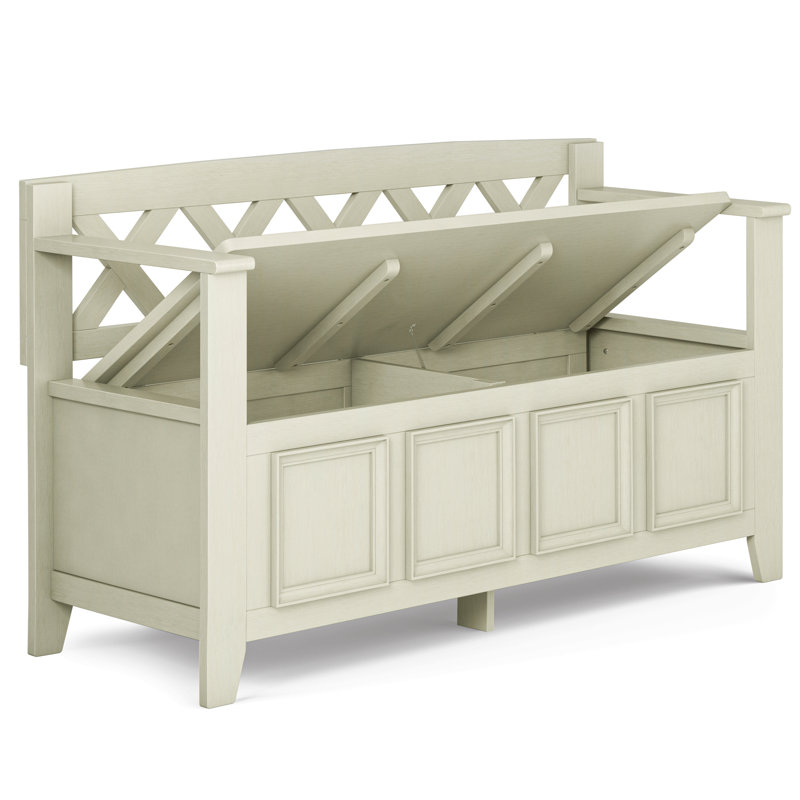 Banc de rangement en bois massif pour hall d'entrée, Beige