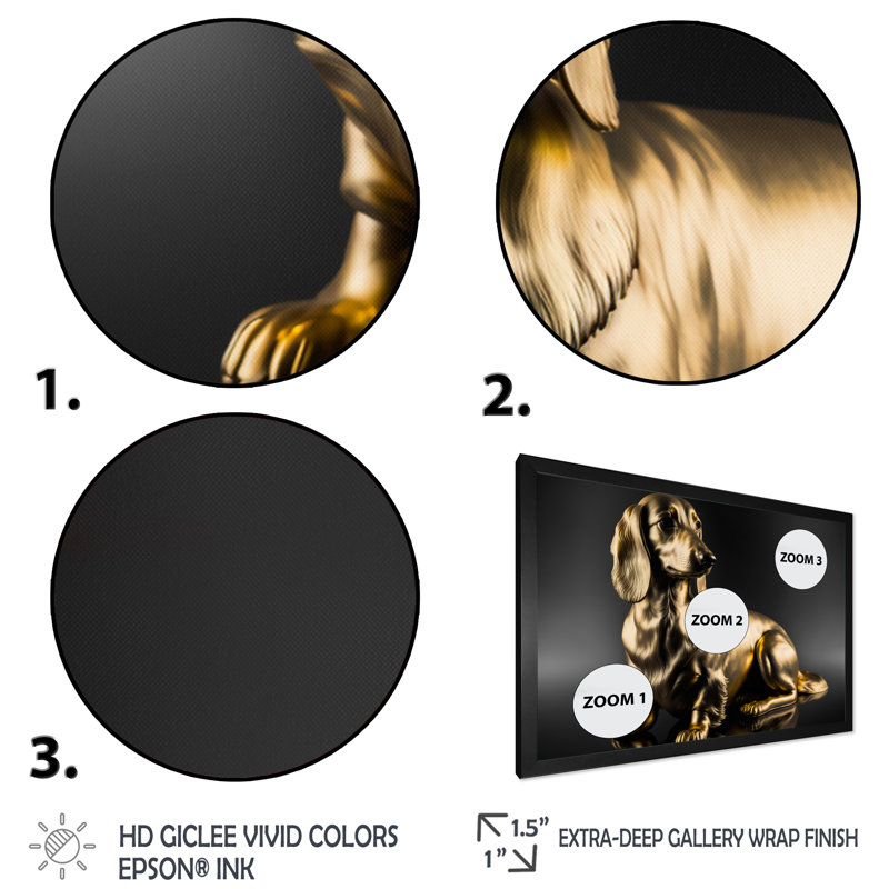 Golden Glam Dachshund I - reproduction sur toile, Impression noire sur toile encadrée, L 20 po x H 12 po x P 1 po