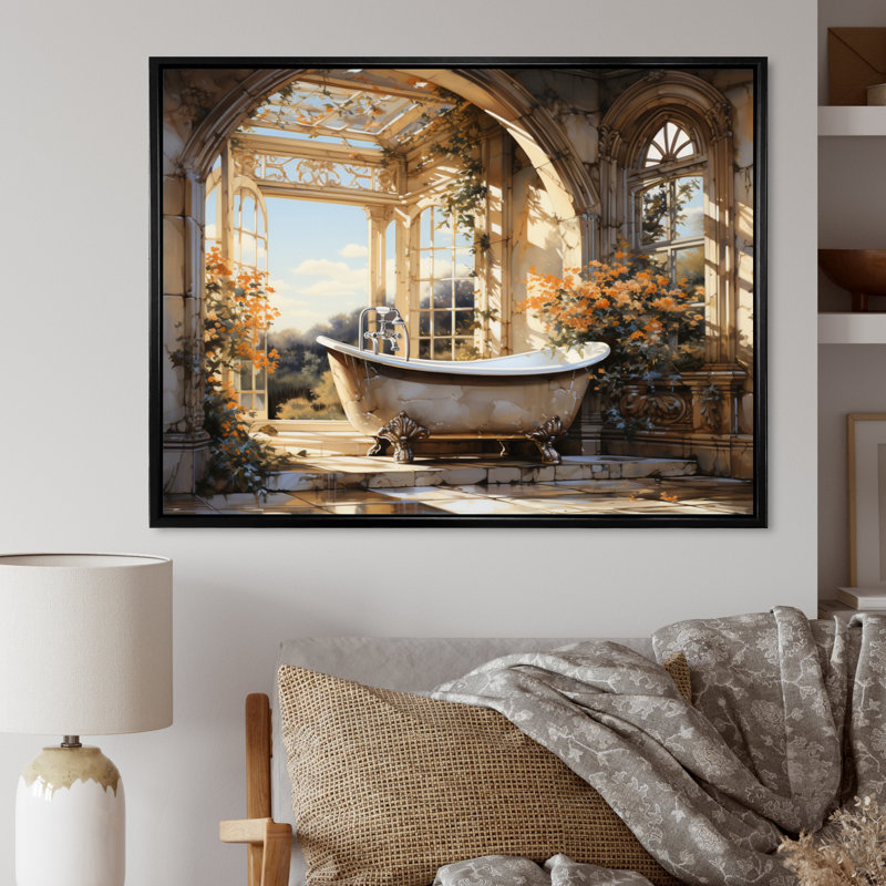 Salle de bain Golden Luxe I - Art mural de salle de bain, H 16 po x l 32 po x P 1 po, Cadre flottant noir