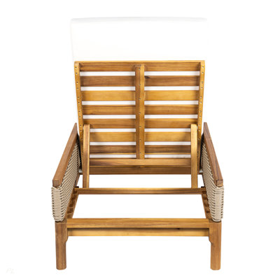 76.8" Solid Acacia Wood Sun Chaise Lounger Set of 2, Outdoor Patio Furniture with Beige Cushions and Light Grey Wicker for Garden, Deck, Poolside Relaxation
