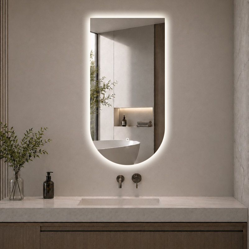 Miroir de salle de bain ovale rétroéclairé à DEL, 3 lumières à intensité variable avec verre antibuée et anti-déflagrant, miroir de meuble-lavabo mural moderne pour salle de bain