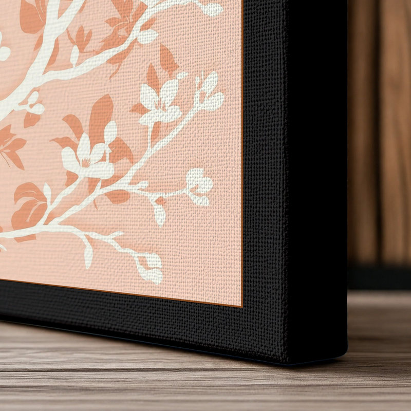 Delicate Flowering Branches Botanical - Wrapped Canvas, 36x24 - 91.4 x 61.0 cm, Black Border