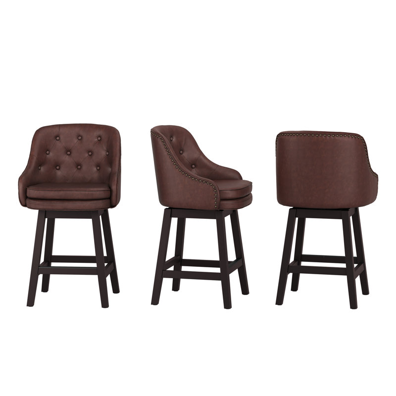 Tabouret de bar rembourré Chela Vigo, Siège en similicuir brun rougeâtre / base espres, 3