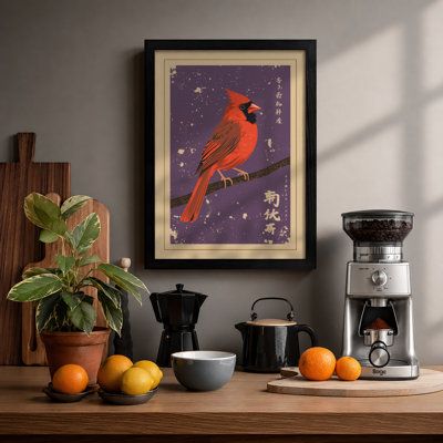Cardinal at Night Japandi - Framed Print