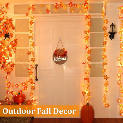 Paquet de 2 guirlandes d'automne avec minuterie de citrouille, lumières d'automne de 13 pi et 60 DEL à feuilles d'érable imperméables à piles