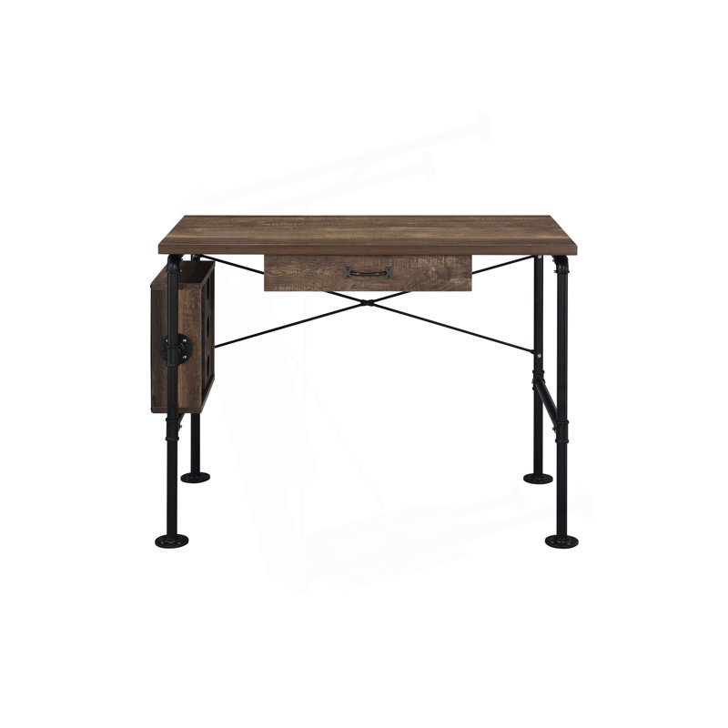 Bureau d'écriture polyvalent en chêne vieilli avec options de rangement efficaces