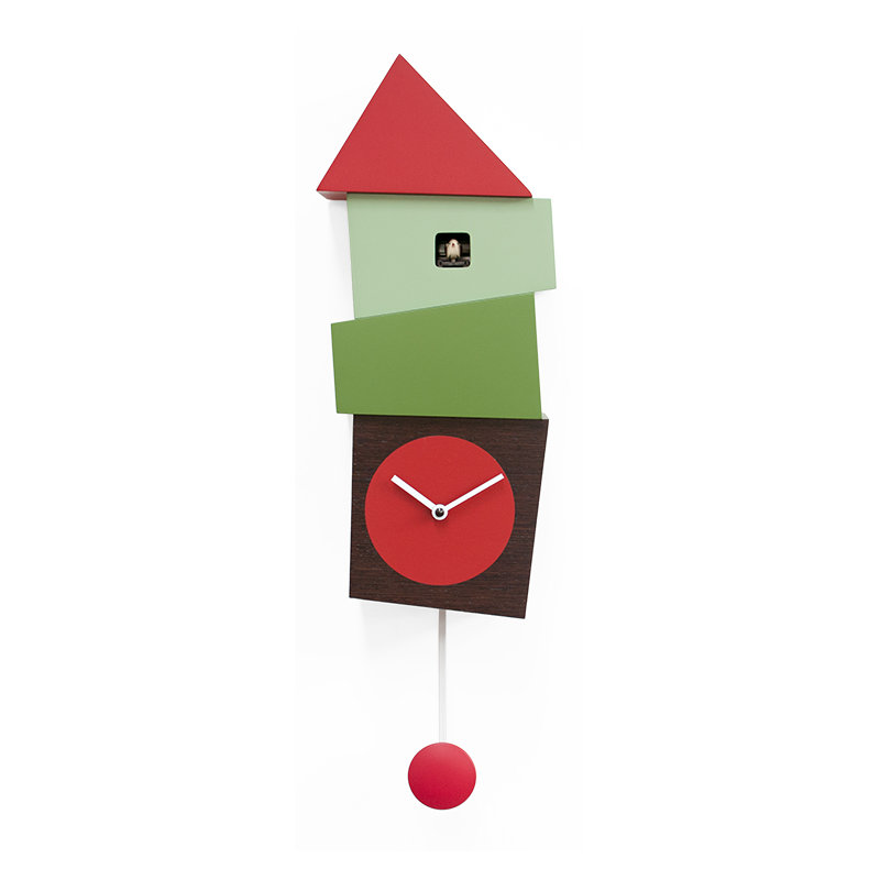 Hillsg Wood Wall Clock, Dark Wood / Red / Green