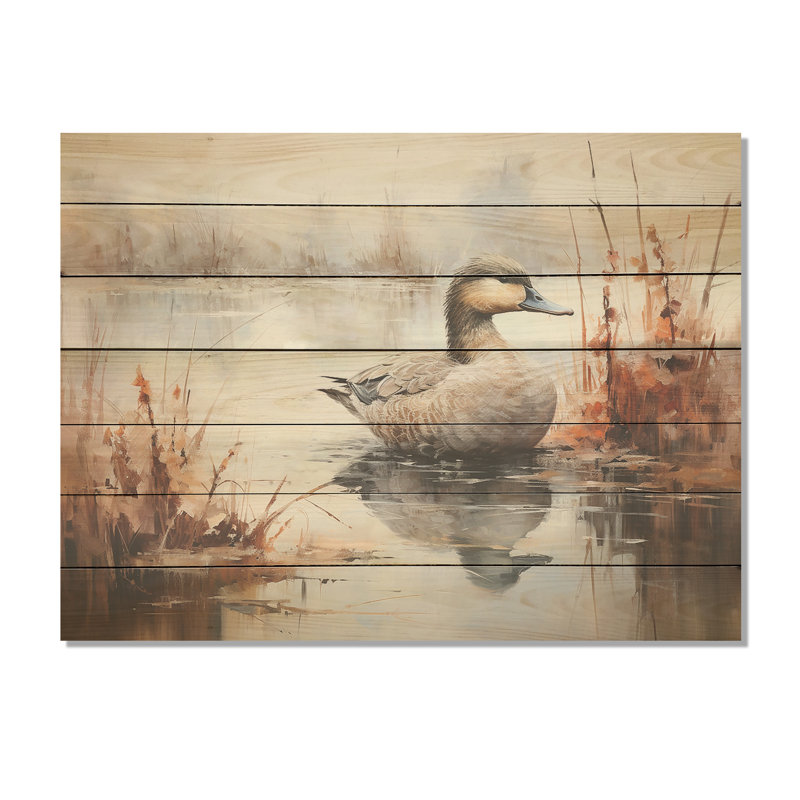 Misty Marsh Duck III - Duck Animal On Wood Print, 34" H x 44" W x 0.78" D
