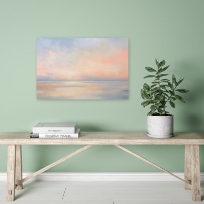 Sunrise Blush, art abstrait contemporain délicat, paysage côtier délicat