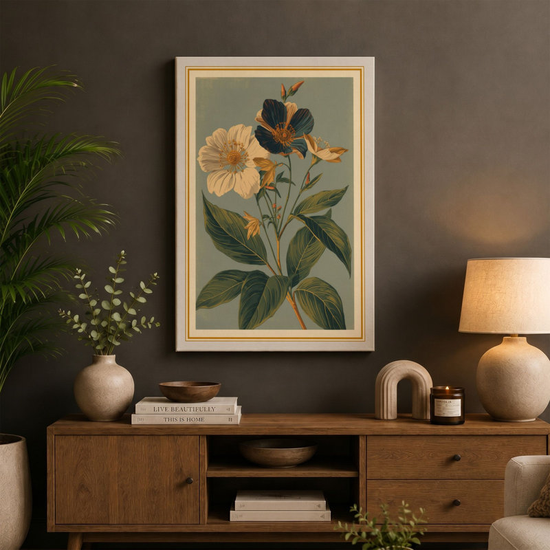 Blooms in Classical Light Botanical - Wrapped Canvas, 36x24 - 91.4 x 61.0 cm, Sage Border