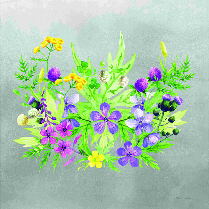 Aquarelle de fleurs heureuses, H 12 po x l 12 po, Non, Toile tendue