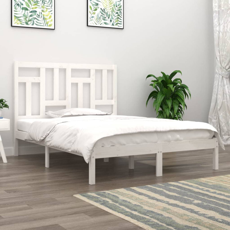 Bed Frame Solid Wood, White, 180 x 210 cm