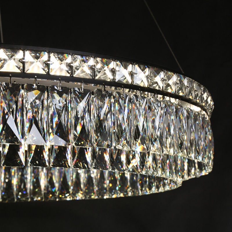 1-Light Modern Glam Led Wheel Circle Crystal Chandelier 33.5inch Art Deco Round Pendant Light