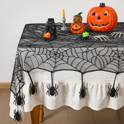 Nappe d'Halloween en dentelle noire à motif toile d'araignée, nappe gothique pour une décoration de fête effrayante, maison hantée, salle à manger, réunions saisonnières et décoration intérieure d'Halloween