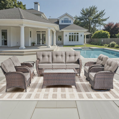 7-Piece Patio Furniture Set, All-Weather Outdoor Seating Set With Swivel Glider Chairs & Coffee Table