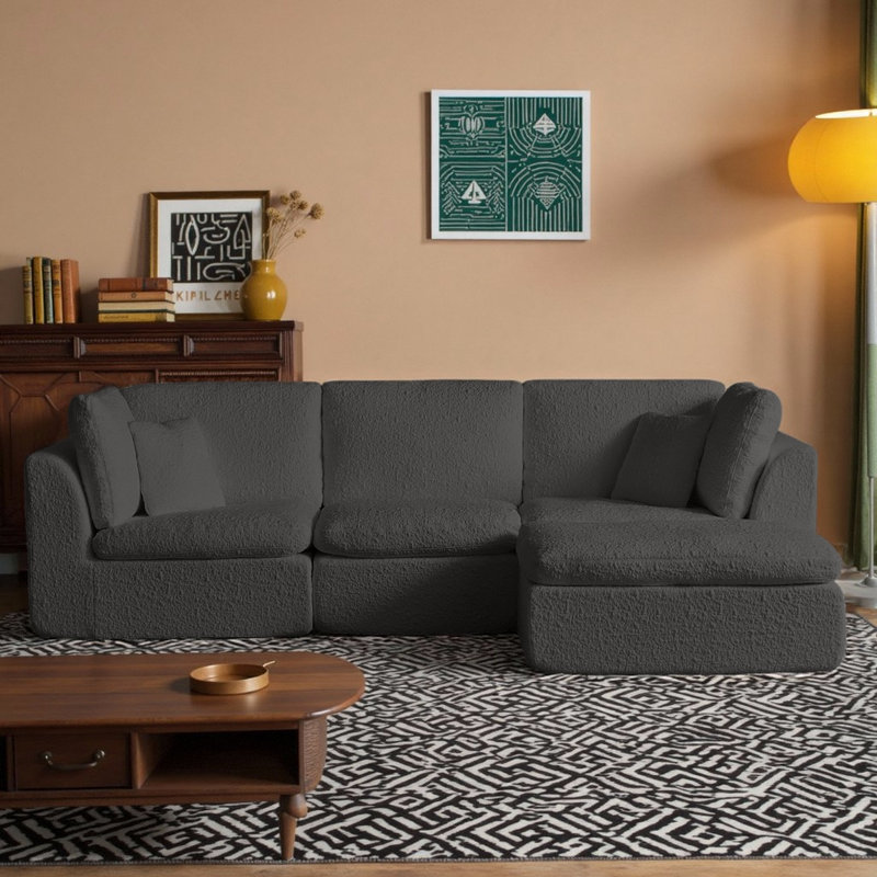 Canapé modulaire 110 pouces convertible en L avec repose-pieds et canapé modulaire 110 pouces, Gris