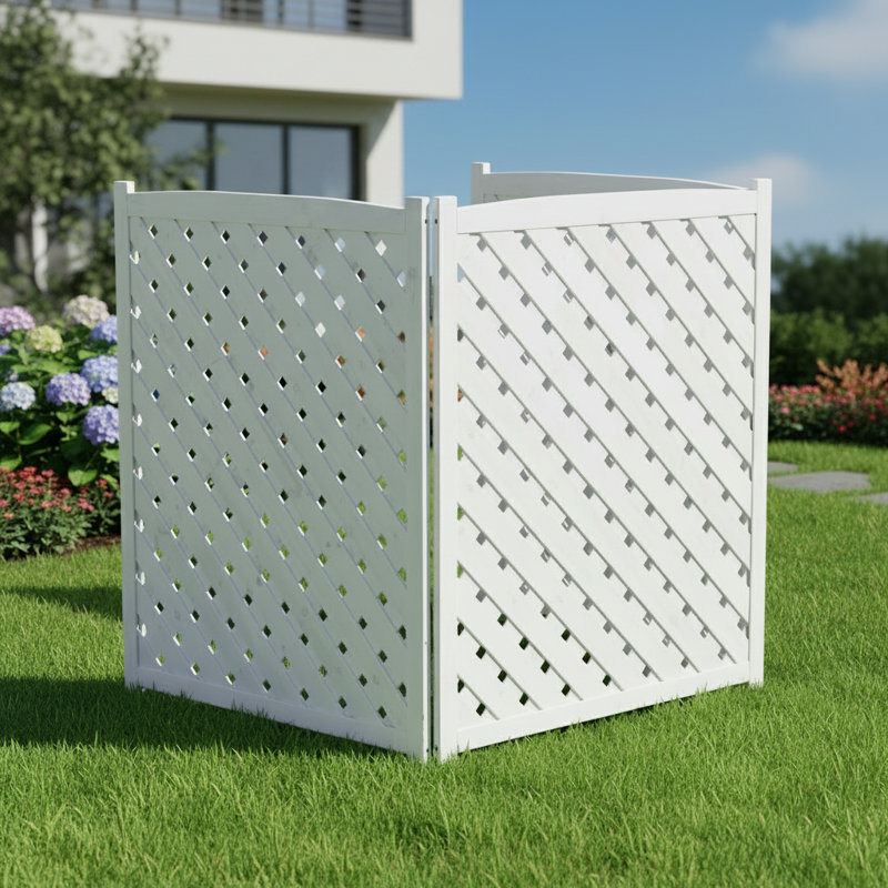 Écran d'intimité 3 panneaux AC, couverture de clôture en bois massif pour climatiseur, l 32 po x H 38 po, Blanc