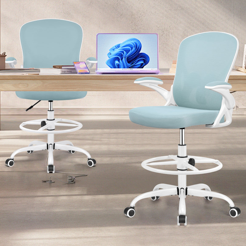 Chaise de dessinateur en filet Kyanna, Light Blue, Blanc