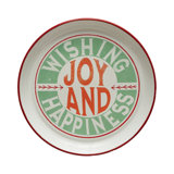 Round Enameled Tray With Red Rim "Wishing Joy And Happiness" Message