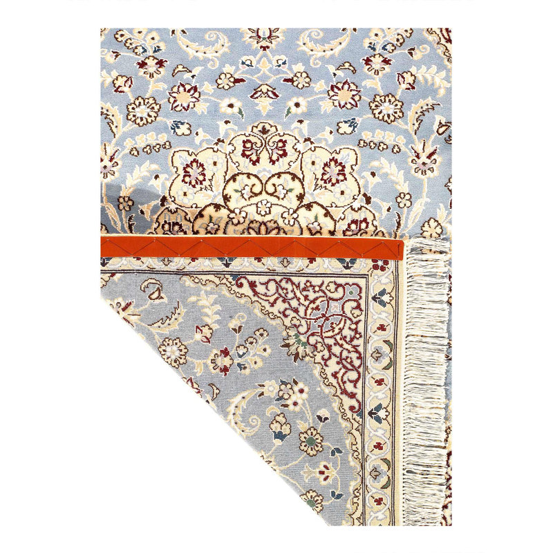 Tapis bleu clair / beige en laine / coton / soie 2 pi 11 po x 4 pi 4 po de style oriental rappa