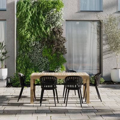 Anautica Outdoor Patio 7pc FSC Solid Teak Wood and Aluminum Dining Set