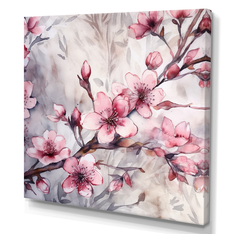 «Romanson Pink Blooming Cherry Blossom I», reproduction sur toile, H 16 po x l 16 po x P 1 po, Toile tendue