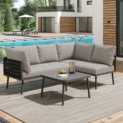 L Shape Garden Furniture Set With Cushions