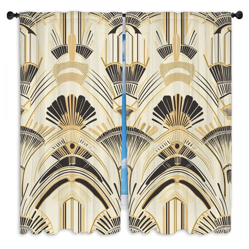Rideaux de fenêtre Art Deco à motif géométrique - 2 panneaux, L 20 po x L 52 po