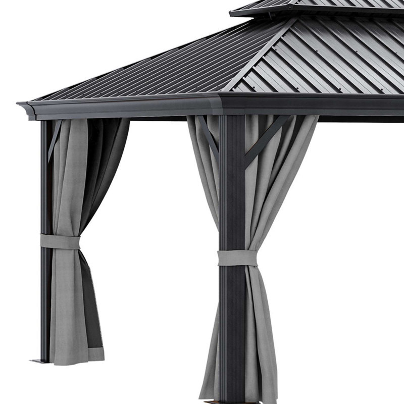 16ft. W x 12ft. D Extra Large Outdoor Gazebo, Double Roof Design Canopy, Elegant Backyard Pavilion with Inner Mesh and Polyester Curtains, Suitable for All Seasons