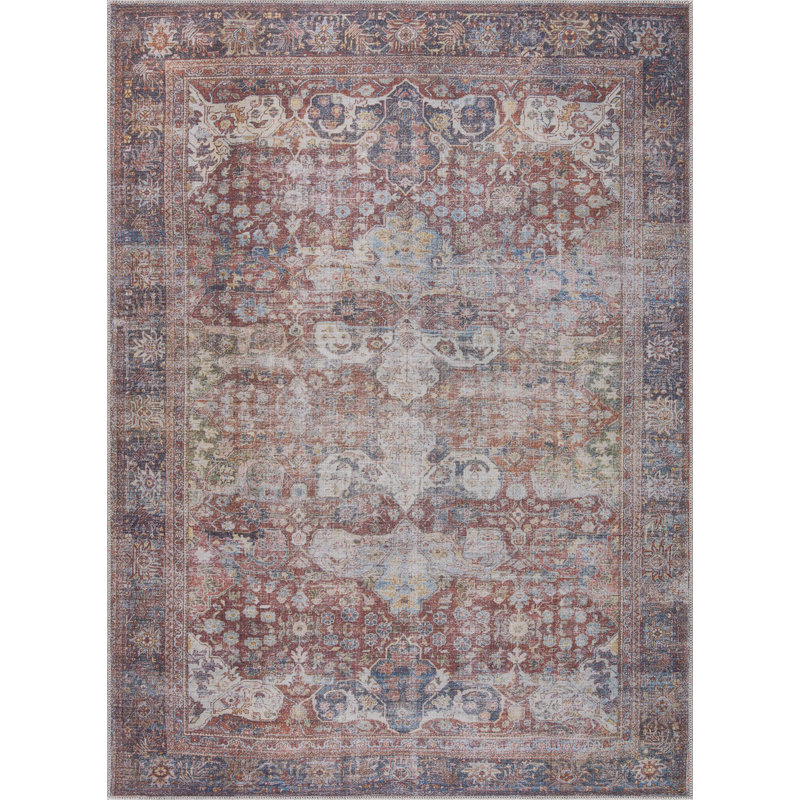 Tapis rouge foncé / bleu Elki, Rectangle 9 pi 2 po x 12 pi