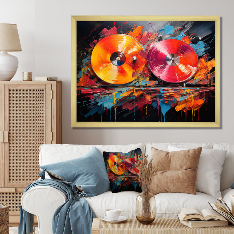 Popart Disque vinyle Reverie V sur toile, H 12 po x l 20 po x P 1 po, Cadre doré à une seule photo