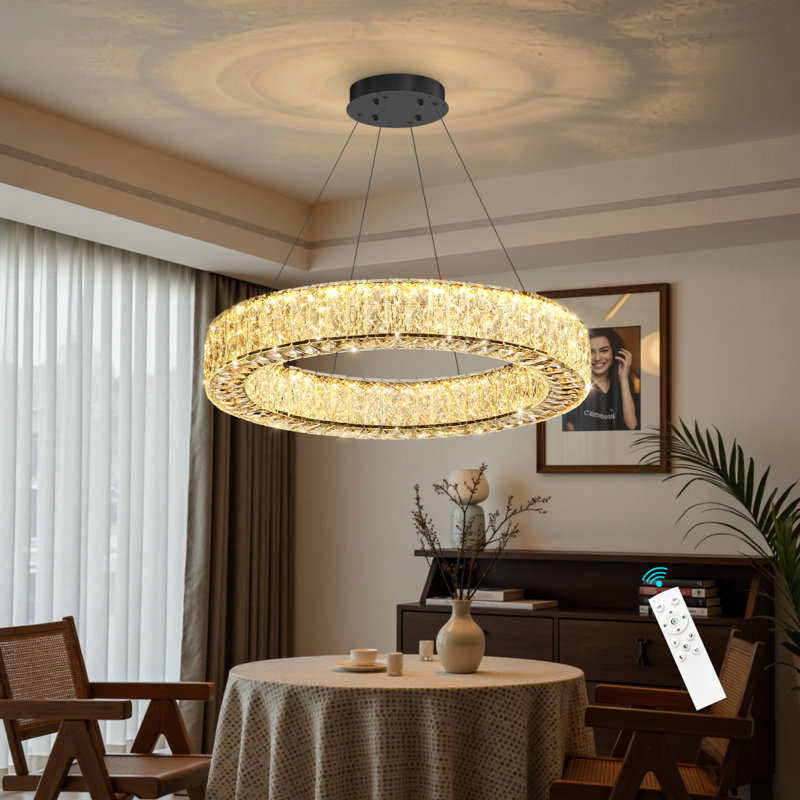 Lustre en cristal 24 pouces noir, 2800 lumens, H 3,2 po x l 23,6 po x P 23,6 po