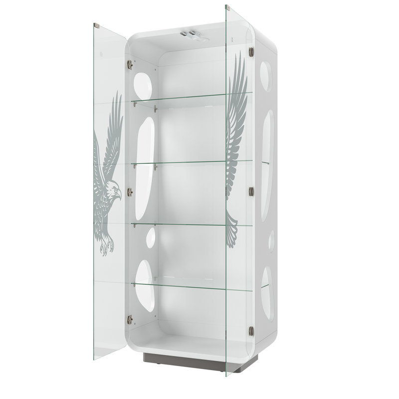 Vitrine éclairée en verre 74 "avec portes doubles en verre et conception d'aigle