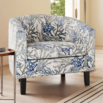 Anschultz Accent Barrel Chair, Armchair with Gold Nail Head Trim (Blue Coral) by Highland Dunes