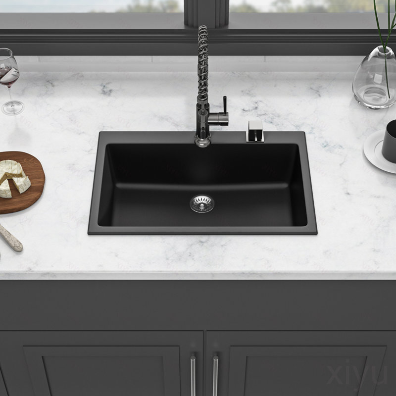 Quartz Kitchen Sink - 33"x22"x9.65" Black granite composite Drop in kitchen sink, 33"