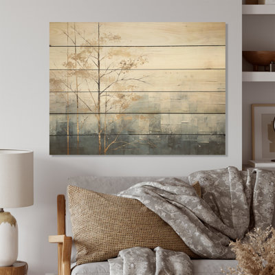 Forêt minimaliste, art mural sur bois de pin naturel