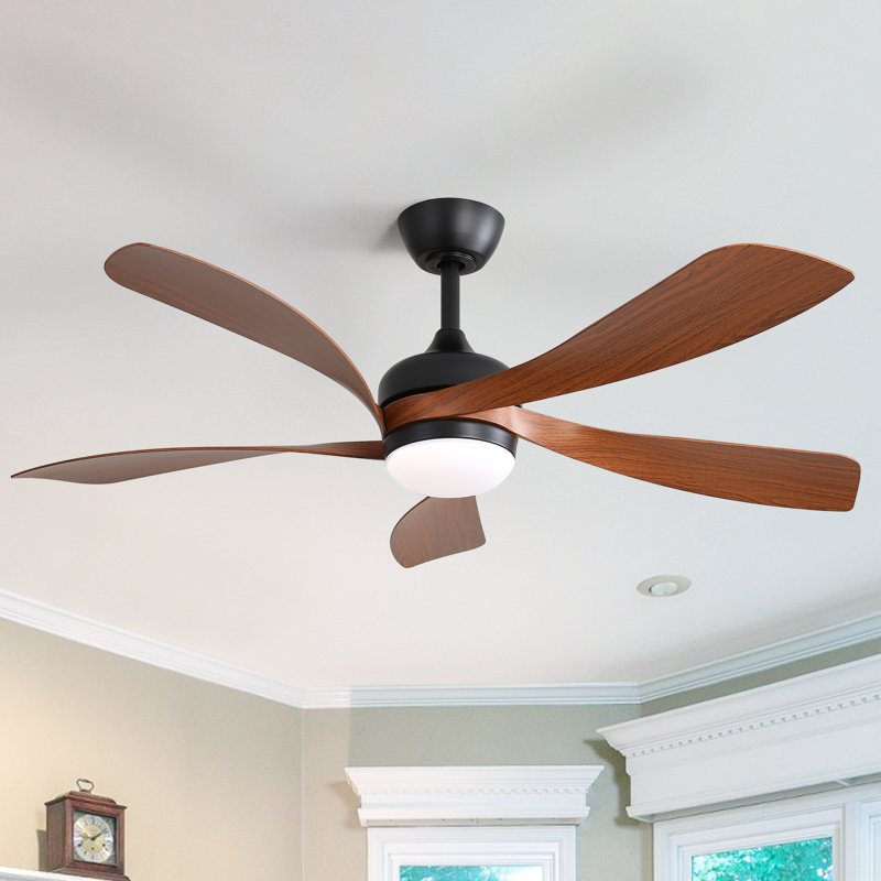 Damecia 5 - Blade Smart Standard Ceiling Fan with Remote Control and LED Light, 45", Brown/Black