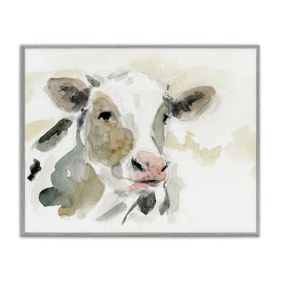 Soft Watercolor Cow Framed Giclee Art by Victoria Barnes