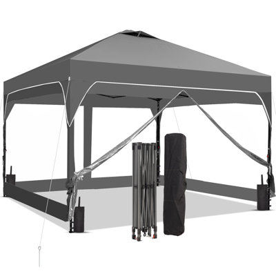 8 Ft X 8 Ft One-Push Set Up Canopy Tents With Sidewalls And Sandbags