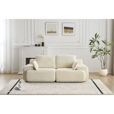 Canapé moderne en mousse à mémoire de forme compressée, grands canapés modulaires à 2 places pour le salon, canapé modulaire Cloud pour animaux de compagnie, tissu en velours côtelé, causeuse très profonde, sans assemblage avec coussins, beige