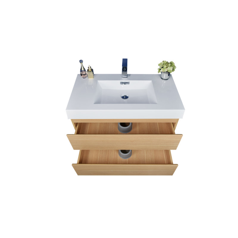 Mitul 35.5'' Single Bathroom Vanity with Acrylic Top, White Oak